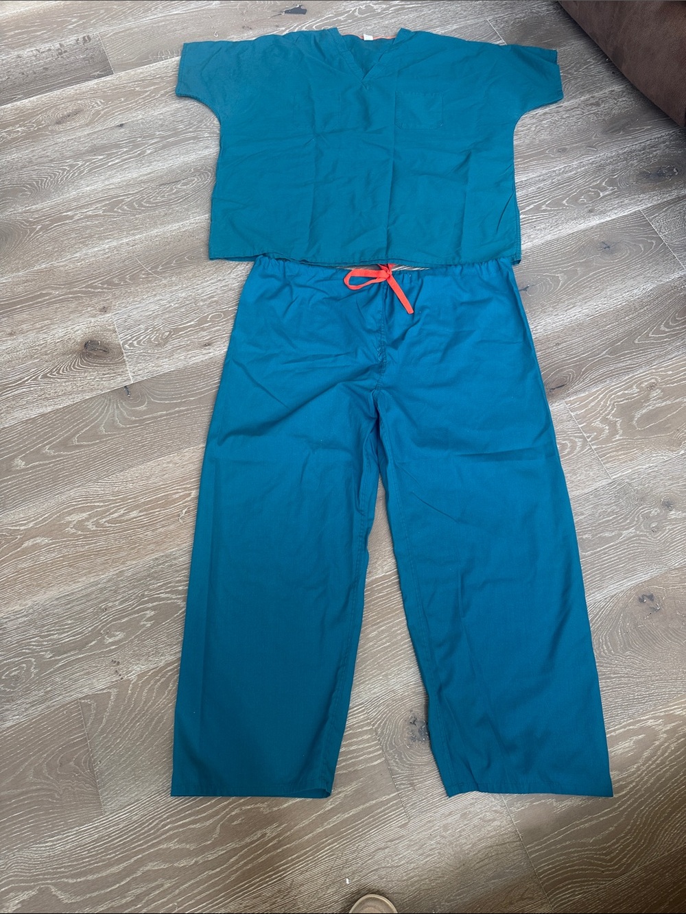 Men's Teal Wide Leg Scrub Pants with Matching Top - Classic Work Set